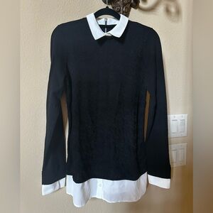 Twofer Houndstooth Stitch Pullover Sweater Black/White S